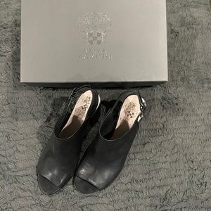 Vince Camuto Brianna Black Nappa Leather Peep Toe Sling Back